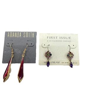 Liz Claiborne 1st Issue Beaded Drop Earrings + Vintage Amanda Smith Lot 2 E1-16